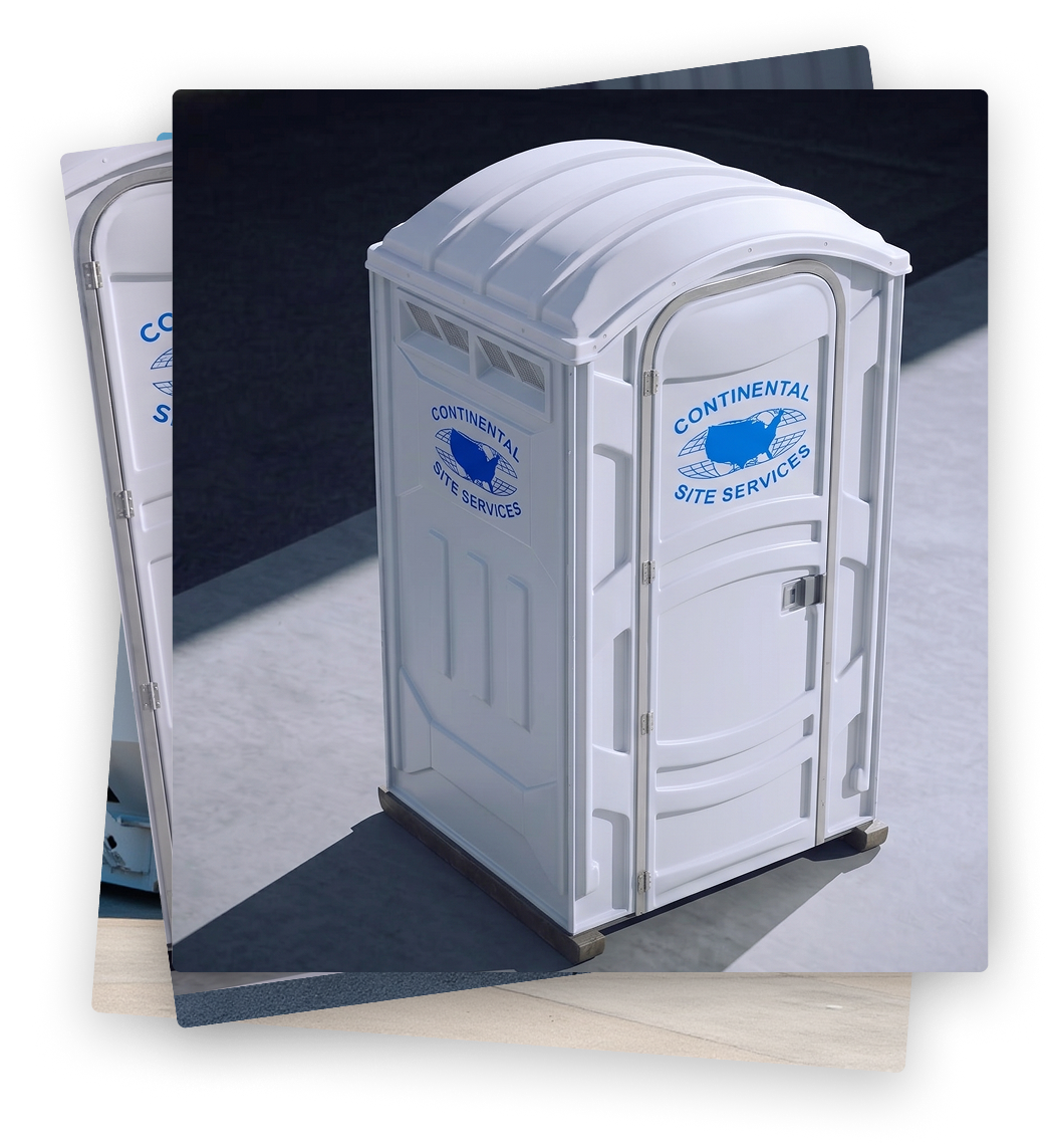 Portable toilet with Continental Site Services branding