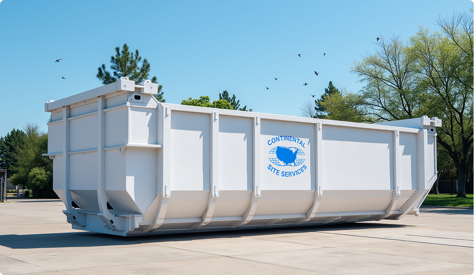 Construction dumpster with Continental Site Services branding