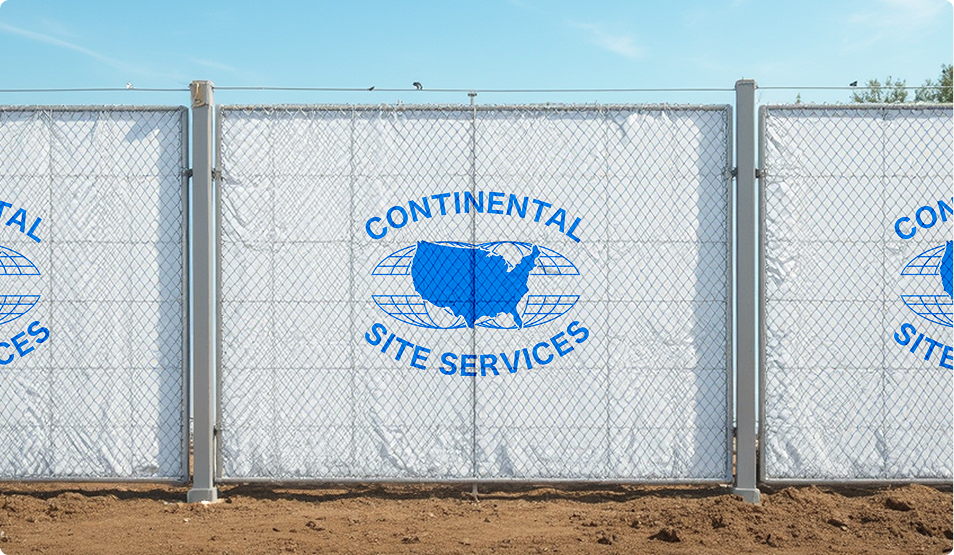 Construction fence with Continental Site Services branded banners